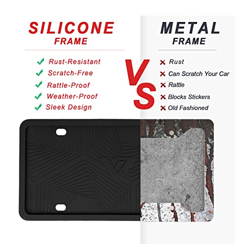 Silicone License Plate Frames Protectors, Car License Plate Covers, Universal Us Car Black License Plate Holder, Rust Rattle Proof Rubber, Front Back Plate Holders,1 Pack #TOP3