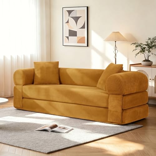 Trygoal 3-in-1 Queen Convertible Sofa Bed, Boneless Sleeper Couch, Yellow
