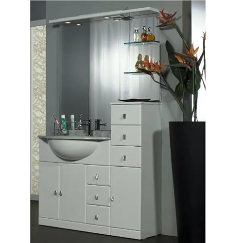 Bagno Italia Mobile Arredo Bagno cm 100+30 con lavabo sottopiano bianco lucido con specchio Mobili 1 l