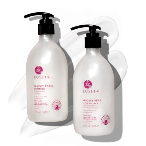 Luseta Glossing Shampoo and Conditioner Set Shine Boosting Sulfate Free for Color Treated Hair, Argan Oil Moisturizing Frizz Control Smoothing for Dry Damaged Frizzy Curly Hair Women Men 500ml*2