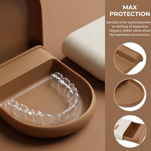 Zahnspangendose Magnetisch, Retainer Case für Zahnspangen & Aufbissschienen, Tragbare Zahnschiene Box Kompatibel, BPA-Frei Prothesendose Aufbewahrungsbox für Unterwegs (10,1 x 9,2 cm) (Beige)
