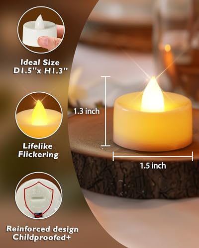 Image of Homemory 12-Pack Flameless LED Tea Lights Candles Battery Operated, 200+Hour Fake Electric Candles TeaLights for Votive, Halloween, Ofrenda, Diya, Wedding Centerpiece Table Decor, Funeral, Christmas