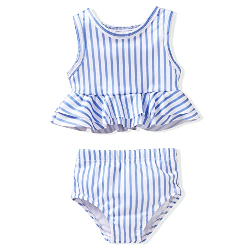 Aalizzwell Baby Girls Swimsuit Two Piece Striped Ruffle Bathing Suit Bikini Tops Bottoms Swimming Suit Swimwear Beach Wear Blue 0-6 Months