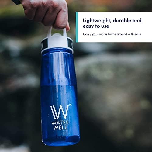 WaterWell Travel Ultra 2 Stage Filter 700ml Water Bottle - Filters 99.9% of Waterborne Pathogens and Microplastics - 1000 Litre Lifespan