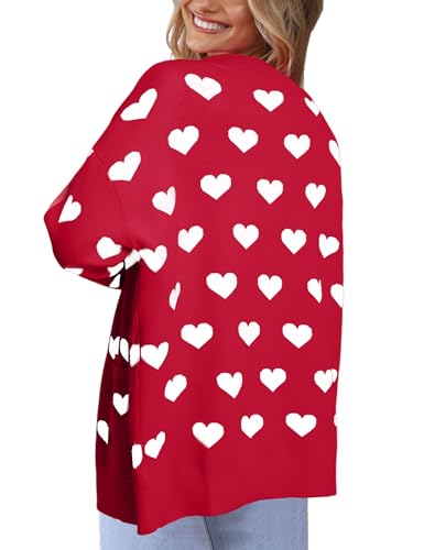 Heart Cardigan Sweater for Women Oversized Valentine Cardigan Cute Love Print Open Front Knit Sweaters Coat with Pockets4