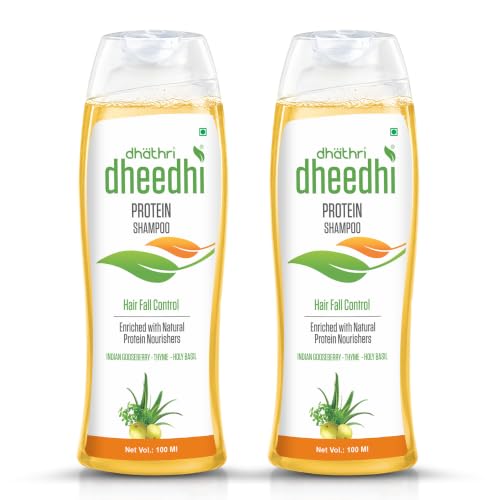Image of Dhathri Dheedhi Protein Shampoo with Amla, Aloe Vera, Brahmi & Tulsi | Herbal Shampoo for Healthy Hair Growth & Stronger Hair | Sulfate & Paraben Free | For Men & Women | All Hair Types, 100ml, Pack of 2