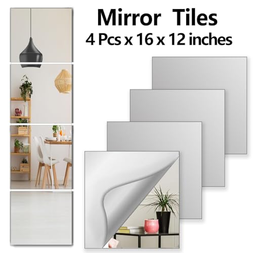 Image of Shatterproof Wall Mirror Full Length for Bedroom, Acrylic Gym Mirrors for Home, Extra Thick : 0.12 Inch, 4 PCS x 16 x 12 Inches, Workout Mirrors Safe for Kids, Over The Door, Long Wall Mounted Mirror