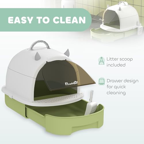 Caja de arena cubierta para gato PawHut color verde miniatura 4