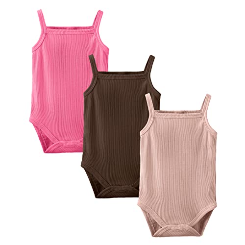 Image of OPAWO Onsies for Baby Girls' Bodysuits 3 Pack Neutral Baby Clothes Spaghetti Strap & Long Sleeve Fall Baby Undershirt 0-2T