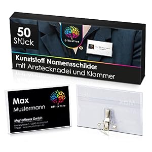 OfficeTree 50x Kunststoff Namensschilder mit Clip