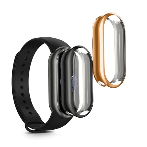 kwmobile Case Compatible with Xiaomi Mi Band 9 / Smart Band 9 Case - 2X TPU Silicone Fitness Tracker Cover - Black/Rose Gold