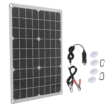 BuyWeek Pannello Solare, Pannello di Ricarica Solare USB DC5521 16,5x11x0,1 Pollici 20W 30W Caricabatterie Solare a Doppia Uscita in Silicio Monocristallino per Esterno