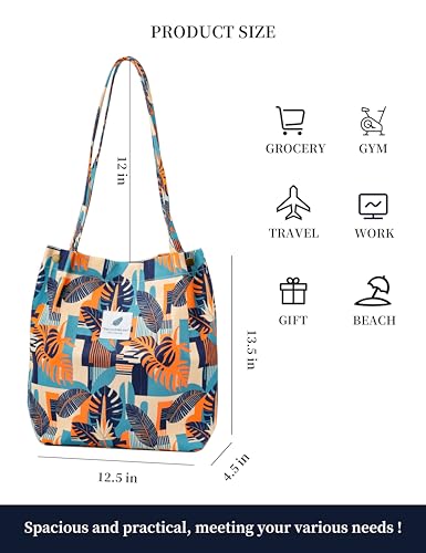 Image of Corduroy Tote Bag Cute Tote Bags for Women Shoulder Bag with Inner Pocket for Work Beach Travel and Shopping Grocery