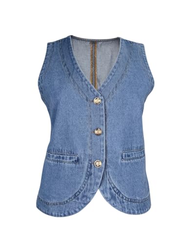 PRETTODAY Women's V Neck Denim Vest Button Down Sleeveless Casual Jean Waistcoast Top2