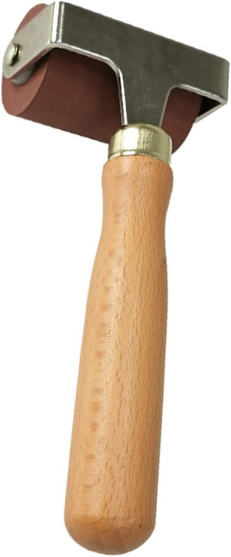 Anneome Printmaking Roller Red Rubber Ink Roller with Ergonomic Wood Handle for Art Crafts Stainless Steel Core Easy Grip Tool for Printmaking and Ink Application