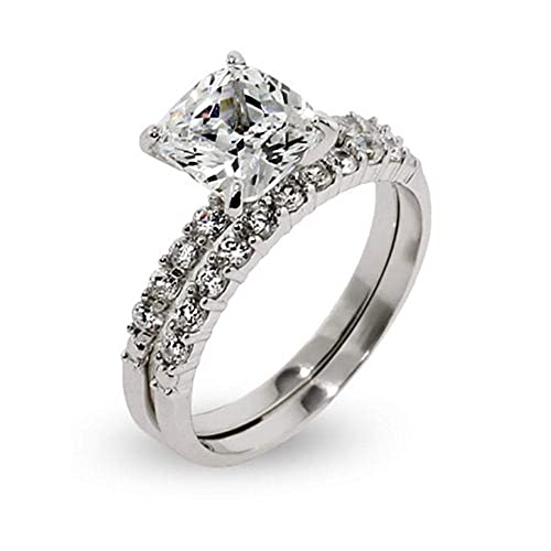 Women's Wedding Ring Set - Cushion Cut CZ Wedding Ring Set - Gifts for Mom