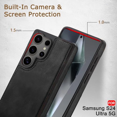 Image of TheGiftKart Genuine Leather Finish Back Cover Case for Samsung Galaxy S24 Ultra 5G | Shockproof Design | Raised Edges for Camera & Screen Protection | Stunning Minimalist Design Back Cover (Black)