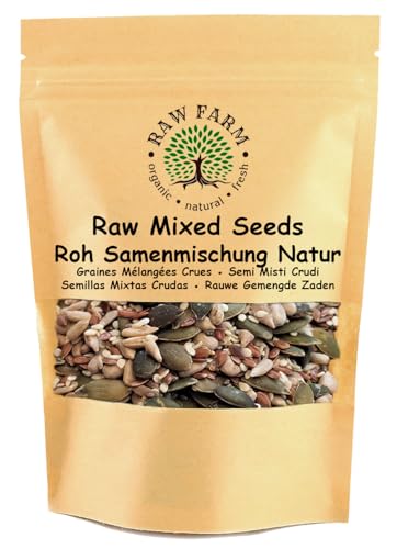 Raw Farm – Mezcla de semillas crudas naturales 5 variedades – 1 kg – calabaza, girasol, lino, piñones y cáñamo, sin gluten, sin soja – ideal para smoothies, ensaladas, repostería y snacks