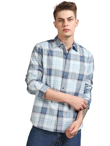Image of StitchX Men's Full Sleeve Checkered Casual Spread Collar Cotton Shirt