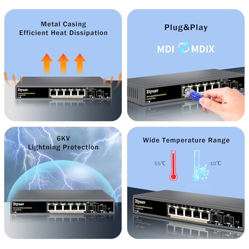 Image of 7 Port Unmanaged 2.5G Ethernet Switch with 5 x 2.5G RJ-45 Base-T Ports, 2 x 10G SFP+, Ports Speed Auto-Negotiation-100 /1000 /2500Mbps, One-Key VLAN, Desktop /Wall Mount, Fanless & Metal