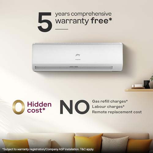 Image of Godrej 2 Ton 3 Star AC | New star rated | Inverter Split AC | 5-Year Comprehensive Warranty | AI Powered | 5-in-1 Convertible | I-Sense Technology | Self-clean (AC 2T EC HIC 24J3TS WA, White)
