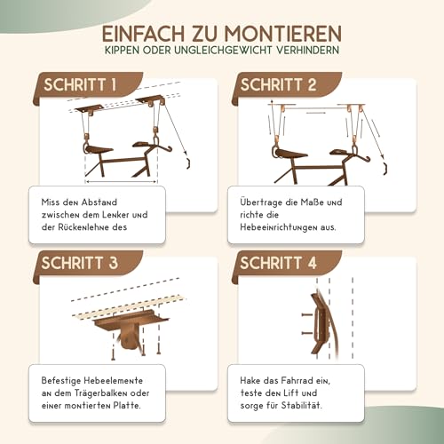 Recalma Fahrradlift Flaschenzug, Fahrrad Deckenhalterung, Tragkraft bis 60 kg, Fahrradhalterung Seilzug Für fahrräder und E-Bikes, Deckenlift Fahrradaufhängung Wand, Universalle Fahrrad Halterungen