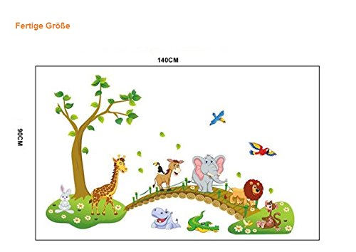 HALLOBO® XXL muursticker muursticker kinderkamer bos dierenbrug dier brug boom olifant giraffe uilen mier muursticker… - Afbeelding 4