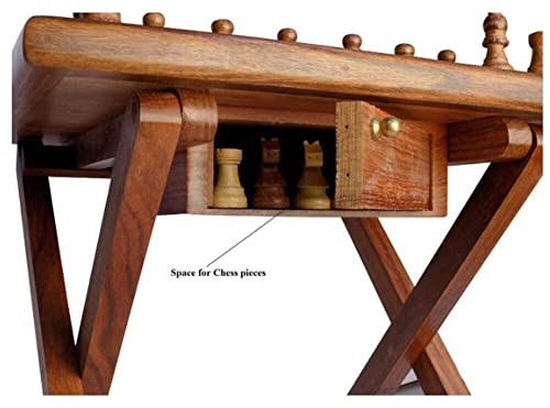 Image of Bros Moon 12 x 12 Inches Kid's Favourite Foldable Table Classy Wooden Chess with Play Pieces for Players Suitable for Living and Bed Room /Kid's Furniture /Out Door /Garden use /Gift /Festival
