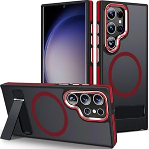 Magnetic for Samsung Galaxy S22 Ultra Case with 3 Stand Ways, [Invisible Stand] Color-Blocked with Anti-Slip Edge Anti-Drop Shockproof Slim Phone Case for Galaxy S22 Ultra 6.8” (Black/Red)