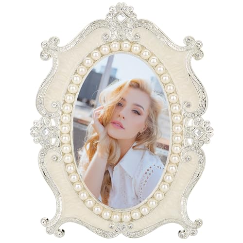 5x7 Oval Picture Frame Vintage Metal White Ornate Antique Photo