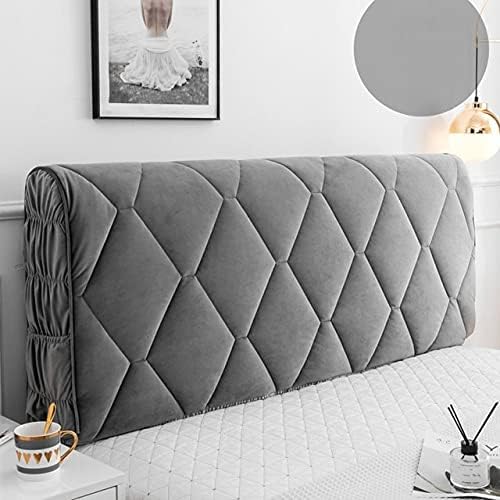All-Inclusive Headboard Cover Velvet Fabric Solid Thicken Bed Head Cover Luxury Soft Bed Back Dust Protector for Home Hotel (Gray,for 1.8m Headboard)