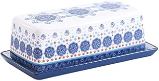 Bico Blue Talavera Ceramic Butter Dish with Lid, Butter Keeper for Counter, Kitchen, Dishwasher Safe