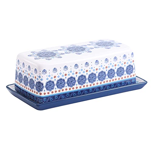 Bico Blue Talavera Ceramic Butter Dish with Lid, Butter Keeper for Counter Kitchen, Dishwasher Safe