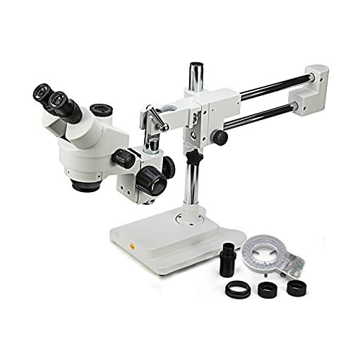 Swift S7 7X-45X Trinocular Stereo Microscope with Wide-Field 10X Eyepieces, 0.7X-4.5X Zoom Objective Lens, Dual Arm Boom Stand, and 56-Bulb LED Ring Light
