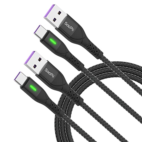 SOOPII Câble USB C [3M 2Pack] Câble de charge USB A vers type C en nylon tressé de qualité supérieure avec indicateur LED QC3.0 Charge rapide pour Samsung Galaxy S10/S9/Note 10 (Noir) … Cover