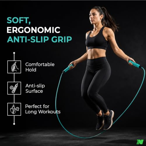Image of Skipping Rope with Ball Bearing for Men, Women & Kids | 300 cm Jump Rope with Smooth Rotation & Comfortable Grip | 270 cm Effective Rope Length | Fitness, Cardio, Exercise & Workout Rope- Blue