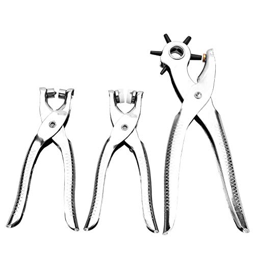 Jacksking Alicate de perfuração, 3 peças de furador de cinto de couro + alicate de ilhós + kit de fe