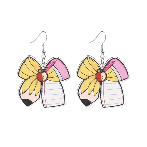 Teacher Earrings for Women Funny Wooden Cute Book Pencil Backpack Apple Love Heart Maestra Appreciation Dangle Earrings Students Back to School Teacher's Day Gift