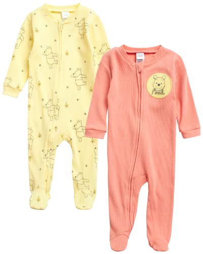 Image of Disney Baby Girls' Minnie Mouse Romper - 2 Pack Footed Bodysuit Coveralls (0-9M)