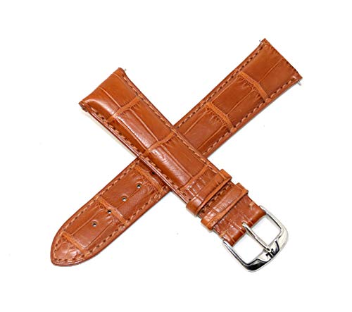 Jacques Lemans 21MM Light Brown Genuine Alligator Leather Skin Watch Strap Band with Silver Tone JL Initial Stainless Steel Buckle
