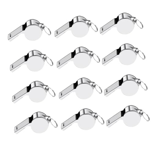 Set de 12 silbatos deportivos de acero inoxidable con cuerda miniatura 1