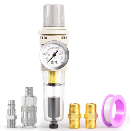 TAILONZ PNEUMATIC 1/4 Zoll BSP Luftfilter Druckregler Combo Piggyback, Kompressorfilter für Druckluftwerkzeuge mit Manometer AW2000-02D