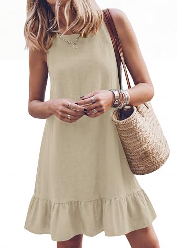 Image of KIRUNDO Women's Casual Summer Dresses with Ruffle Hem | Shift Mini Length, Crewneck Sleeveless Flowy, Beach Vacation Sundress, Maternity Dress, 2026 Cute Spring Fashion Clothing