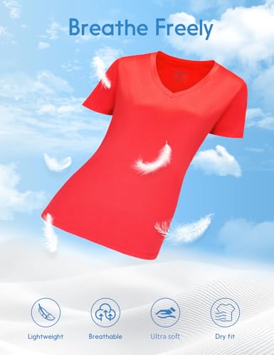 Image of V Neck T Shirts for Women, Athletic Short Sleeve Workout Top, UV Sun Protection, Quick Dry Moisture Wicking Shirts for Women