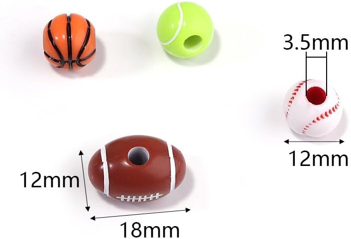 50PCS Silicone Volleyball Beads, 15mm Round Sports Design, Large Hole Spacer for DIY Jewelry Making - Image 2