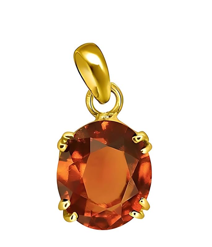 Ptm Natural Hessonite/Gomed 3.25 to 10.25 Ratti or 3.00 to 9.50 Carat Astrological Certified Gemstone Panchdhatu/5 Metals 22k Gold Plated Pendant for Men & Women