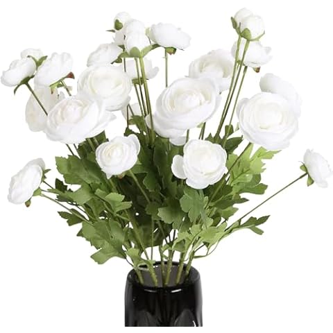 ICBOX White Ranunculus Silk Flowers Cover