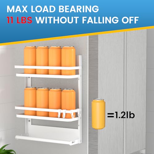 DUNSOO Estante de especias con soporte para toallas de cocina y 4 ganchos, montaje sin taladrar, estante colgante de pared de acero inoxidable, para cocina y baño, color blanco - imagen 6