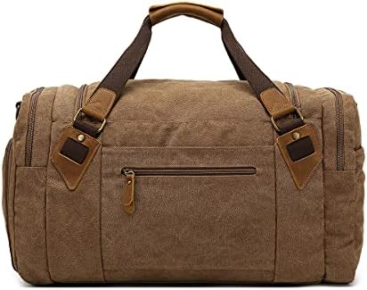 Travel Duffel Bag,Waterproof Canvas Genuine Leather Weekend bag,Carry on Weekender Overnight Bag with Shoes Compartment for Men Women Water-proof & Tear Resistant Travel Bag Sports Gym Bag (Khaki) 3 Travel Duffel Bag,Waterproof Canvas Genuine Leather Weekend bag,Carry on Weekender Overnight Bag with Shoes Compartment for Men Women Water-proof & Tear Resistant Travel Bag Sports Gym Bag (Khaki)