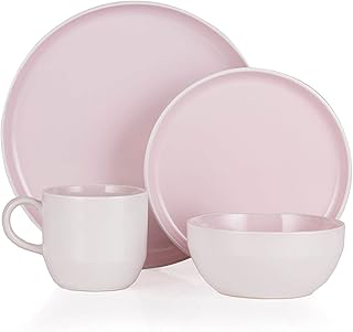 Barbary & Oak BO867004PNK Oslo 16 Piece Dinnerware Set, Stoneware, White...